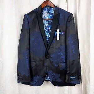 Paisley & Gray Grosvenor Peak Tux Jacket sateen blue flower jacquard